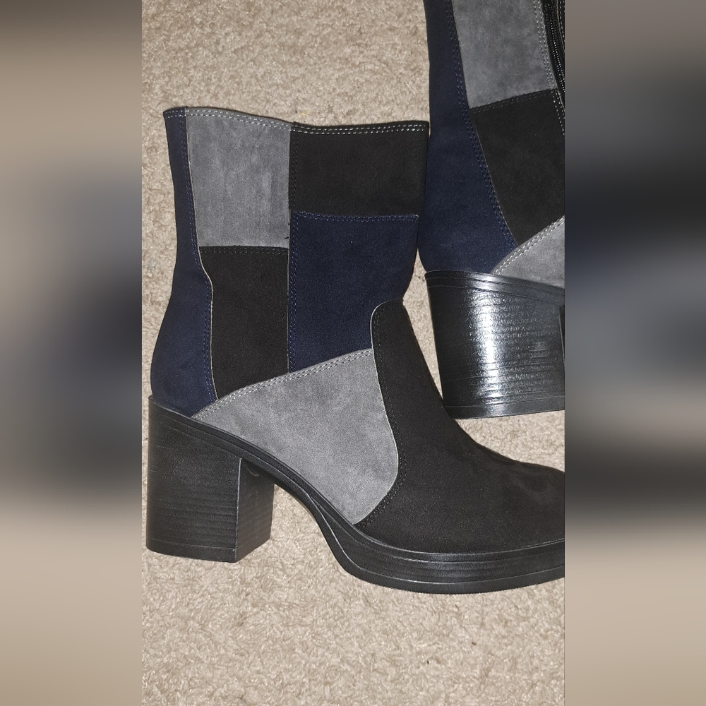 Ladies MIA TANNERN BOOTS Patchwork Faux SUEDE Zip Side Retro Style 9 - Picture 4 of 11